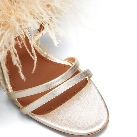 Malone Souliers Sonia Metallic Sandals with Ostrich Feathers New - Picture 2 of 9
